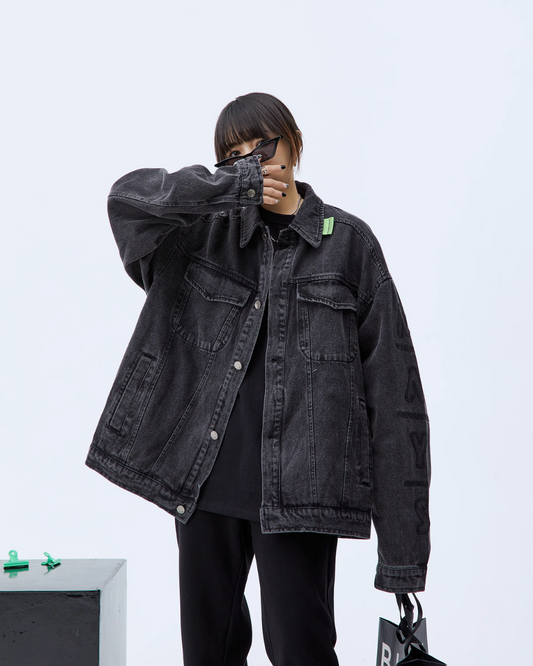 Back Embossed Logo Denim Jacket YLS0418