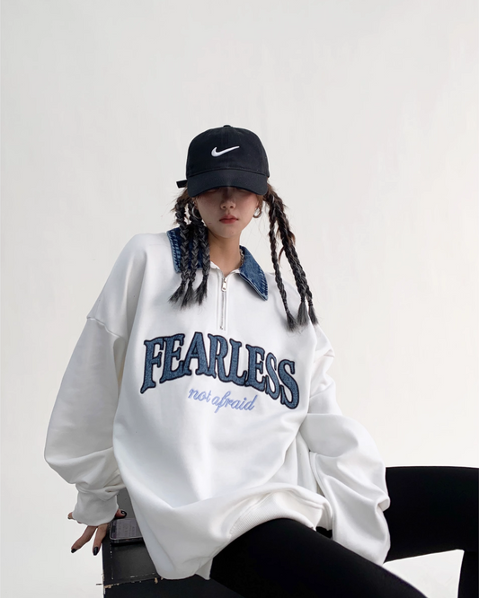 Denim Collar Half Zip Top YLS0415